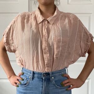 Pink & white short sleeve button up